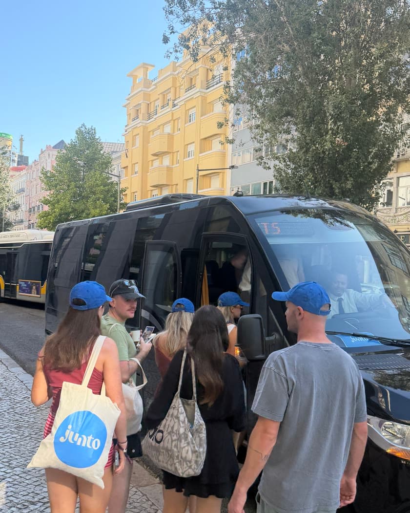 A Junto group boarding the minibus we arranged in Lisbon
